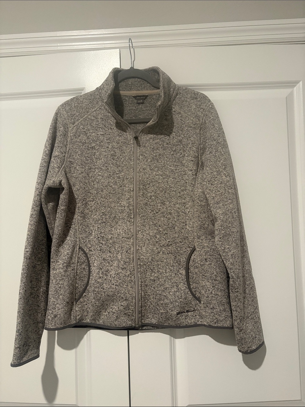 Eddie Bauer Heathered Light Gray Full-Zip Teddy Jacket